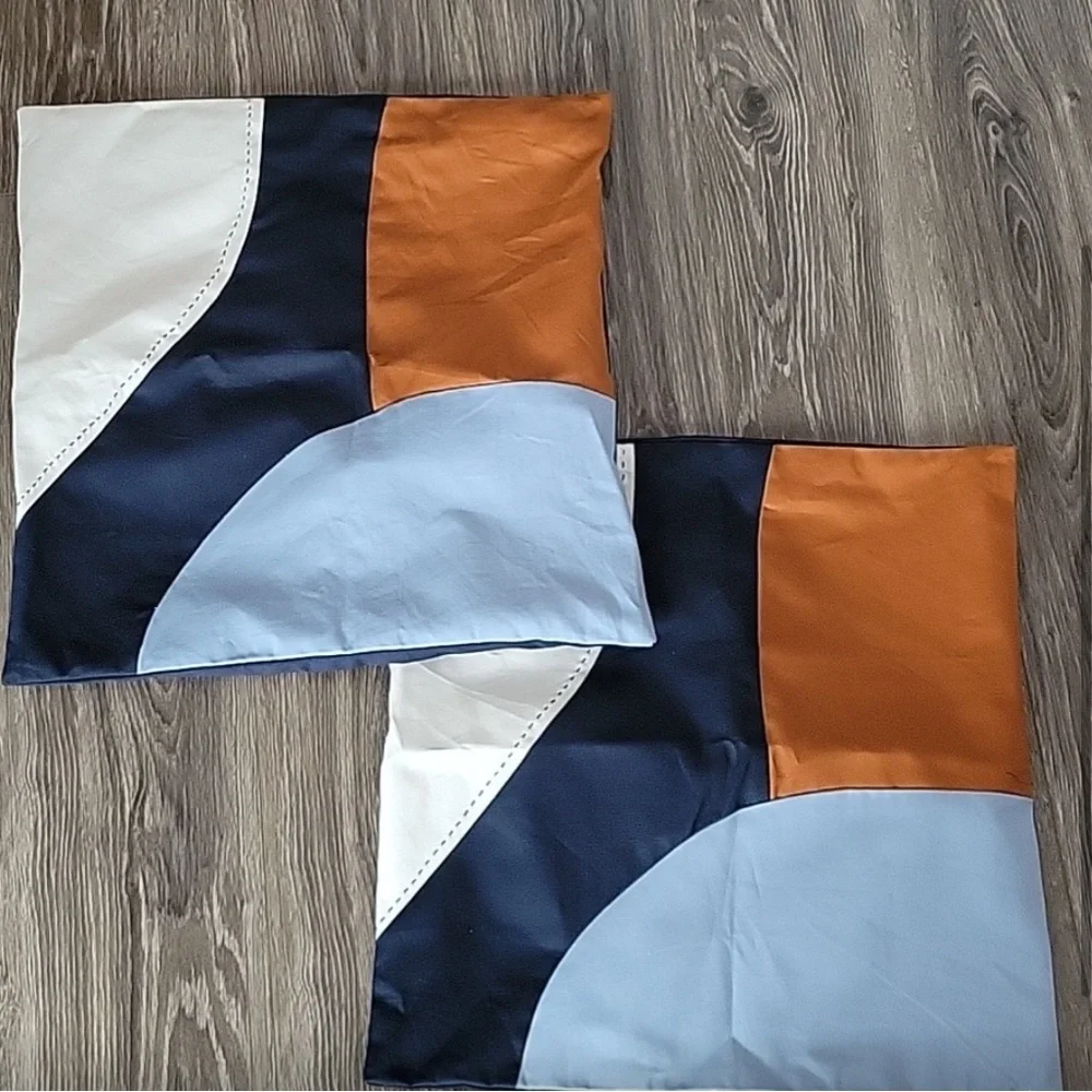 IKEA Pillow Covers Colorblock Navy, Cream, Light Blue, and Pumpkin Orange